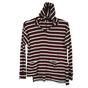 Cato Hooded Long Sleeve T-Shirt Women Size L Red White Black Stripe Side Slits